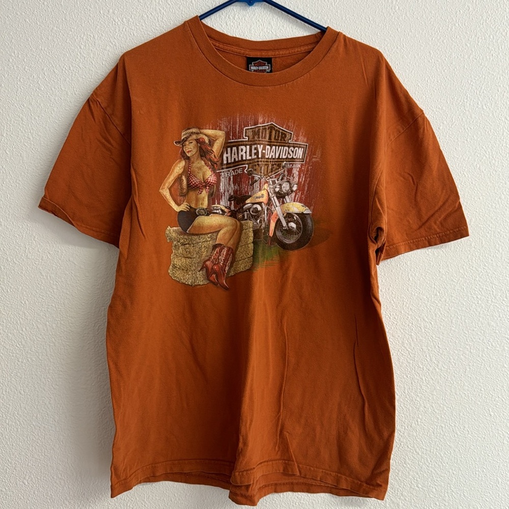 Harley-Davidson Orange Men’s Shirt with Lady Motorcycle - Picture 2 of 5
